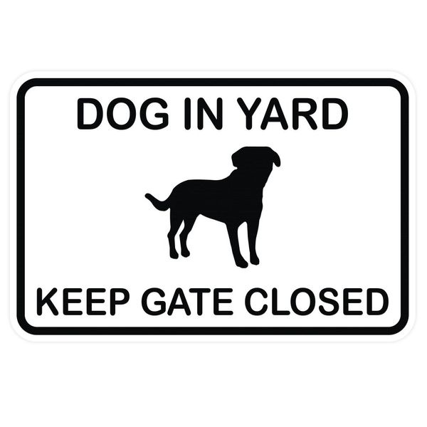 Classic Framed Dog in Yard Keep Gate Closed Wall Door Sign - White (Large)