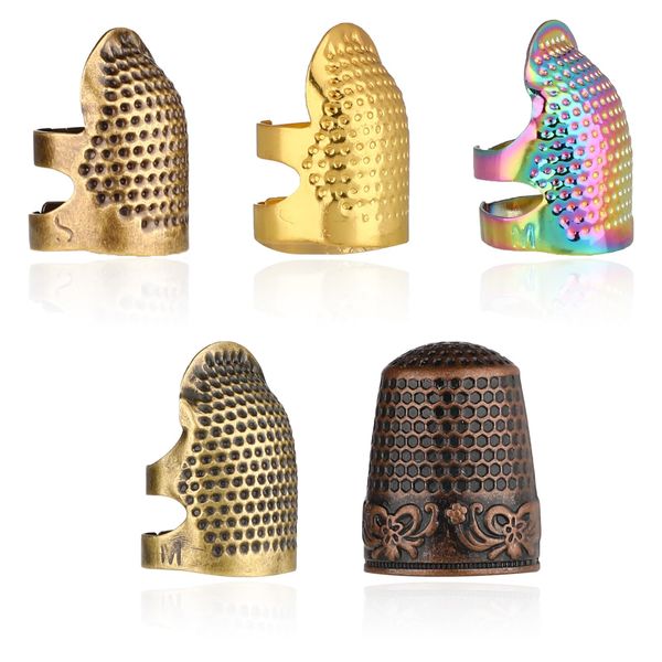 ZEYIYER 5 PCS Knitting Thimbles for Hand Sewing Metal Thumb Thimble Finger Thimble Knitting Thimble, Adjustable Sewing Finger Protector Thimble Ring DIY Sewing Tools Needlework Accessories