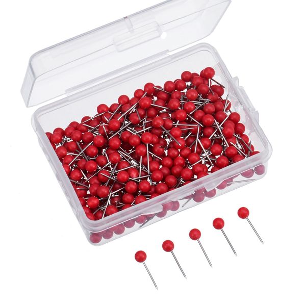 Map Tacks Push Pins 1/8 Inch Small Size, 300 Packs (Red)