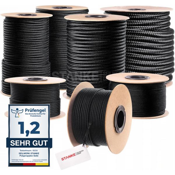 Polypropylene 2 mm Black Braided Rope, Mooring Rope, Rigging Rope, black