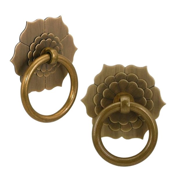 Ximimark 2 pcs Antique Bronze Brass Drawer Knob, Back Plate Drop Ring Pulls, Dresser Pulls Knobs, Kitchen Cabinet Door Knobs Handles