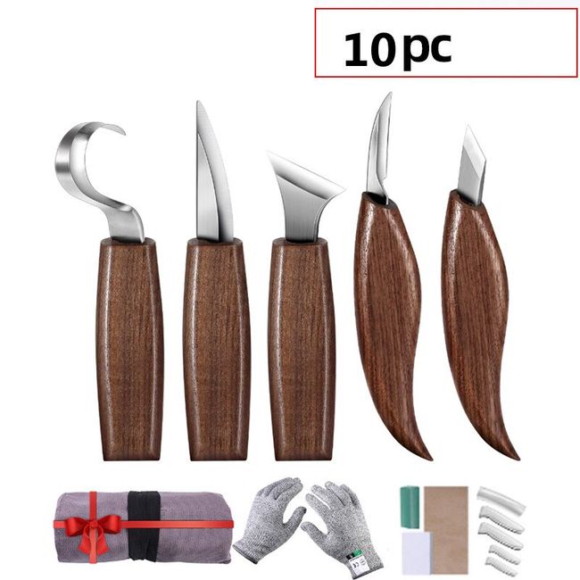 5pcs Woodcarving Tools Includes 3 Carving Knives Sharpening Wax