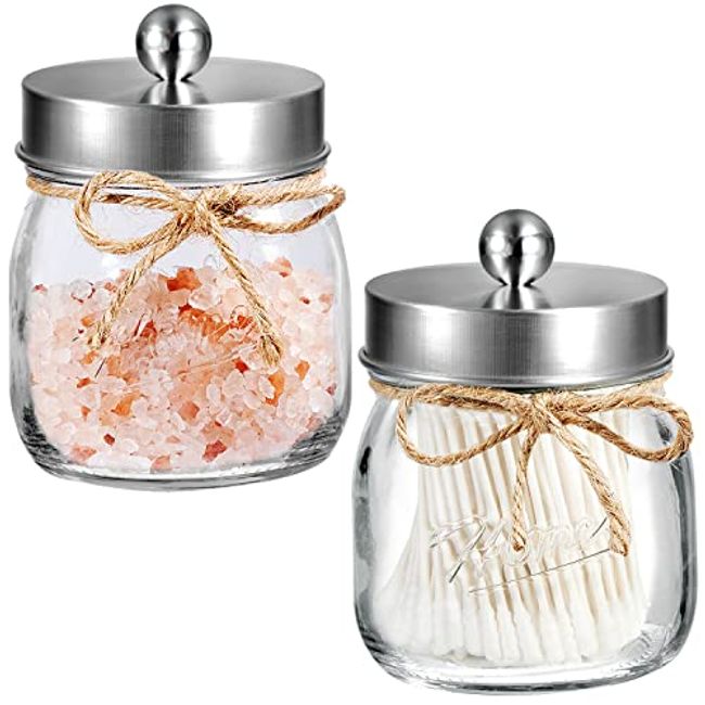 8 Pack Qtip Dispenser Apothecary Jars Bathroom Set with Labels