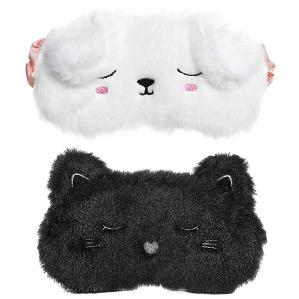 2 Pcs Plush Eye Mask,Cute Sleep Blindfold Animal Sleep Eye Mask Blackout Sleep Eye Mask Sleeping Eye Mask Animal Sleeping Mask Soft Plush Blindfold Eye Shadow Eye Covers Eye Mask for Girls Children