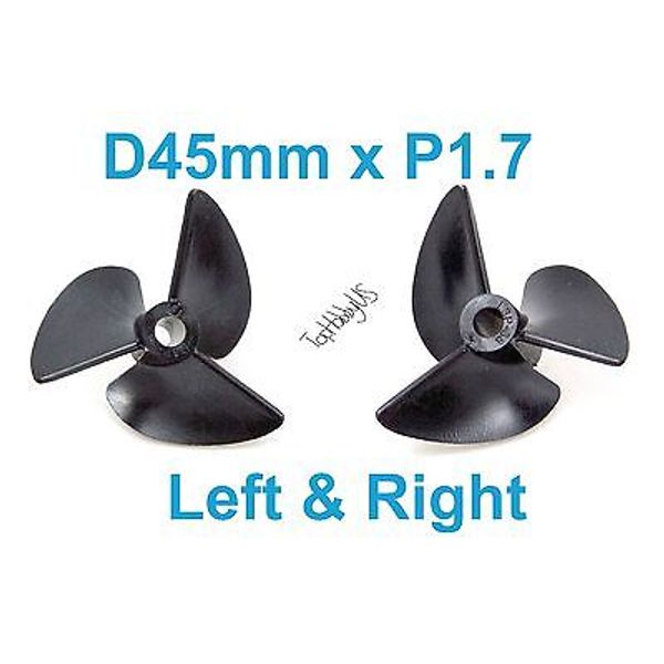 1 Pair D45mm 3-Blades Left&Right P1.7 RC Boat Propellers 4mm Shaft  US SELL/SHIP