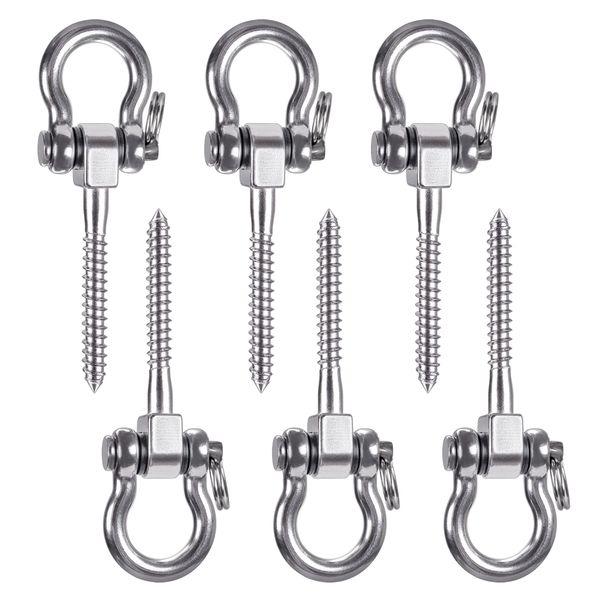 SELEWARE Heavy Duty 180° Swing Hangers, Stainless Steel Eye Screw Bracket, 1800 LB Capacity Playground Yoga Hammock Rope Tire Web Chair Sandbag Punching Bag Porch Swing Sets (6 Pack)