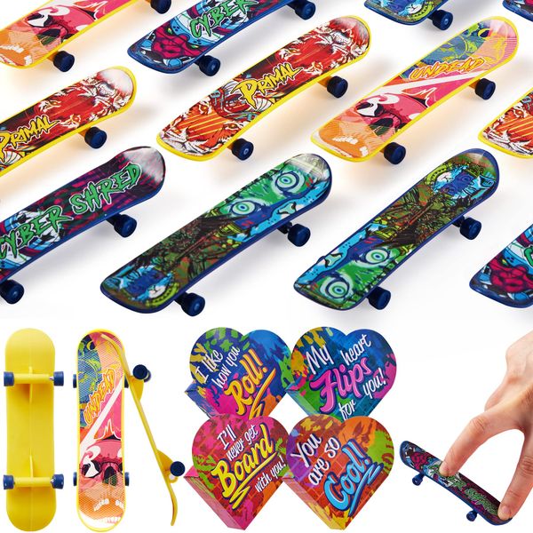 JOYIN 28 Packs Valentines Day Finger Skateboards with Heart Boxes, Valentine Party Favor, Gift Stress Relief Toys, Valentine's Classroom Exchange Gifts, Holiday Reward Gifts, Finger Skateboard Toys