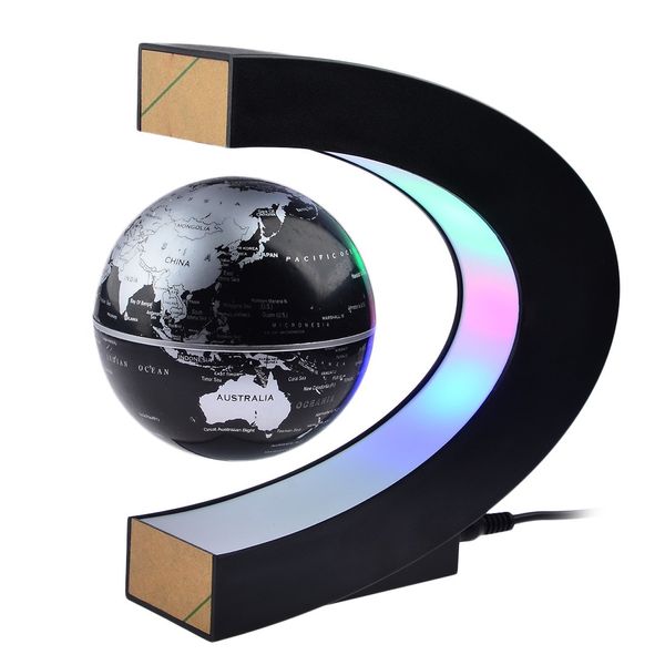 Magnetic Levitation,Petforu High Rotation C Shape Magnetic Suspension Maglev Levitation Globe with LED Lights for Learning Education Teaching Demo Home Office Desk Decoration(US Plug) - Black