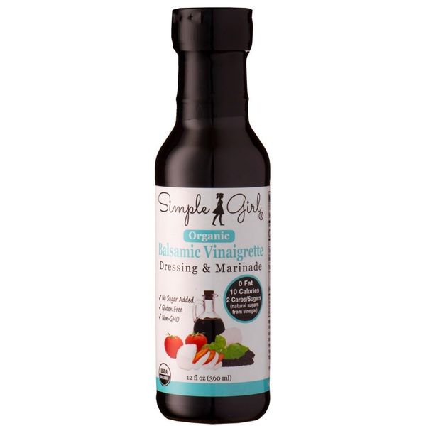 Simple Girl Organic Balsamic Vinaigrette - 12 oz - Sugar-Free Salad Dressing and Marinade -Certified Organic - Gluten Free - Vegan - Low Calorie - Fat Free - NO MSG - Diet Friendly