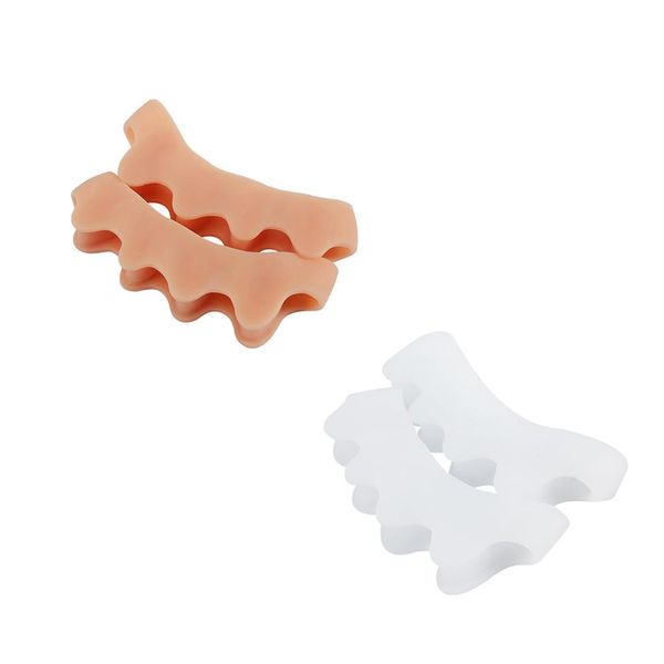 Tadipri 4 Pairs of Silicone Toe Separators for Therapeutically Relieving Plantar Fasciitis (White/Apricot)