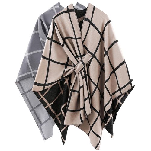 Jecery 2 Pack Women's Shawl Open Front Cardigan Women's Plaid Poncho Blanket for Wedding Travel Fall Winter Holiday Gifts(Dark Gray, Camel)