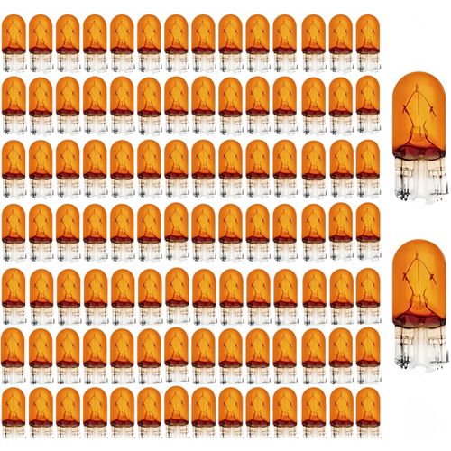 Kadiby 100 Pack 194A 194NA Bulb,T10 2825 168 158 12961 WY5W Auto Side Marker Light Bulbs 194 Amber 194nall Yellow Orange Long Life Fit for Blazer Ford Ranger GMC Jimmy Honda-Fit