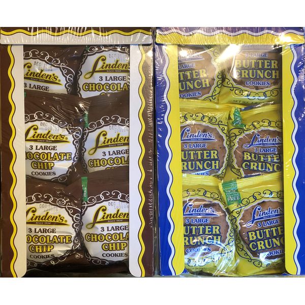 Linden's Variety Bundle, Butter Crunch + Chocolate Chip Cookies, 3 Cookies Per Pack, 2 18 Packs