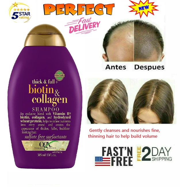 Tratamiento Para La Caida Del Cabello Shampoo Crecer Pelo Biotina Y Colageno New