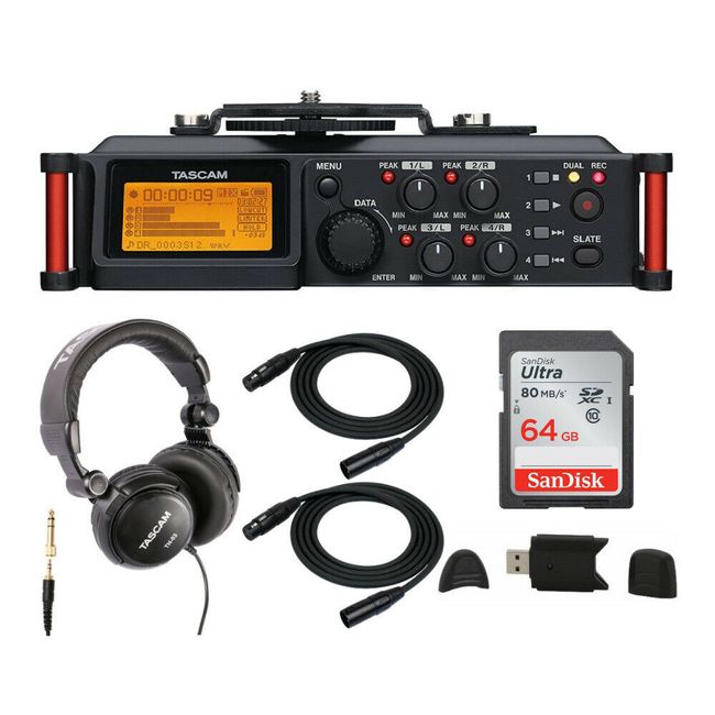 Tascam DR-70D Four-Track Portable Audio Recorder for DSLR Camera Bundle