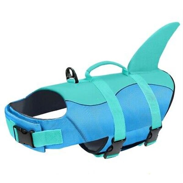 Dog Life Jacket Large Pet Swimming Protector Dog Life Vest Shark Blue/Green