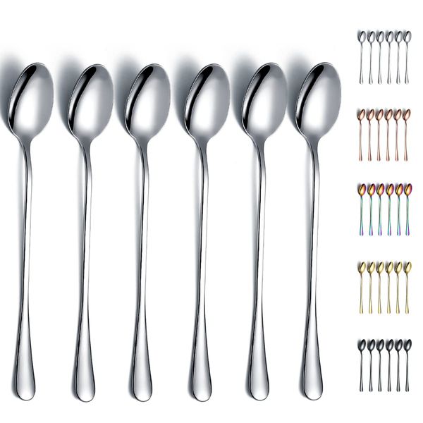 Eisteelöffel, Kyraton Edelstahl 7,5" Rührlöffel mit langem Griff, Rührlöffel, Eislöffel, Barlöffel, Cocktaillöffel, Latte-Löffel, 6 Stück