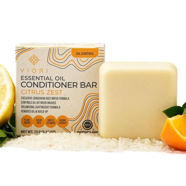 Viori Citrus Zest Essential Oil Conditioner Bar Made with Rice Water - Handcrafted All Natural Organic Conditioner