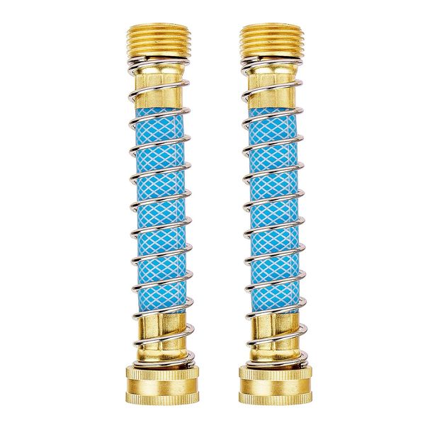 Fevone Garden Hose Extension 5.7" Hose Extender, Hose Protector with Coil Spring, 3/4" Solid Brass Fittings, Kink Free/No Leak, 2 Pack