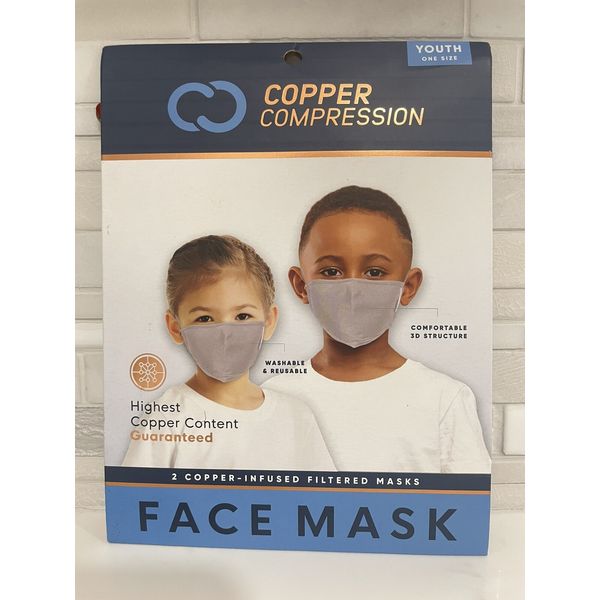 3 Boxes Copper Compression 2 Count Face Masks Youth One Size (Total 6 Masks)