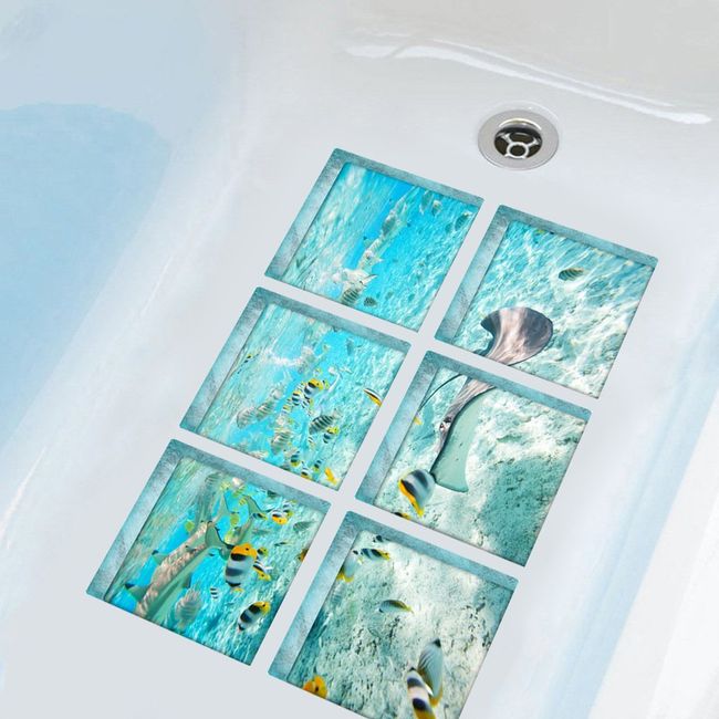 ChezMax The Underwater World Bath Treads Sticker Safety Decals Non Slip Bath Tub Tattoos Tub Stickers Tub Decals Non Slip Bathtub Stickers Tub Appliques 6 Pcs 5.9" X 5.9"