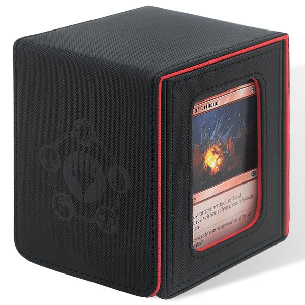 Gulnara Deck Box For MTG Commander Deck, Fits 100+ Cards, Magnetic Card Box Organizer With Window Display & 2 Dividers,Deck Storage Box Perfect for Magic Commander TCG CCG Magic Cards (Black&Red)