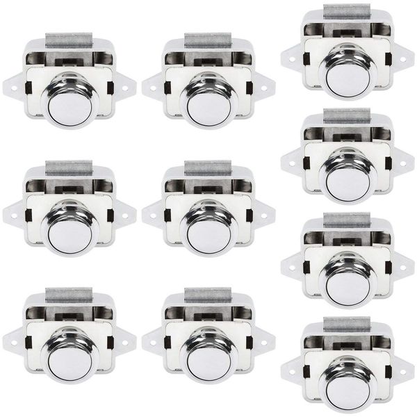 OCGIG 10PCS Push Button Locks Cabinet Door Catch Lock for Caravan Motorhome Camper Van Latch Cupboard