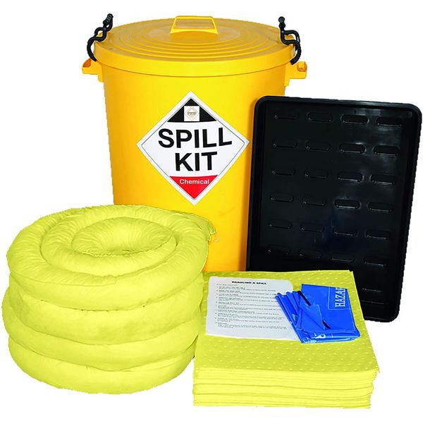 90 Litre Chemical Spill Kit with Drip Tray for use with Acids, Alkalis, Strong Chemicals, Solvents. Ideal for Garages, workshops, transport yard, warehousing