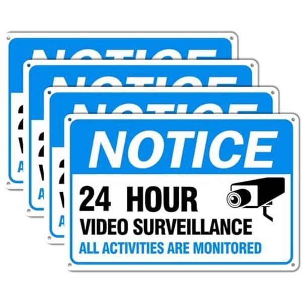 Video Surveillance Sign 4-Pack 12" x10" Security Camera Sign Reflective and W...