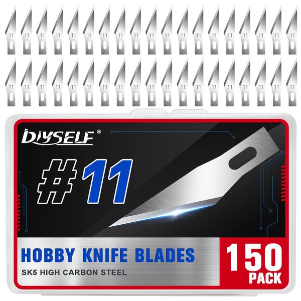 DIYSELF 150 PCS Exacto Knife Blades 11, Sharp Hobby Knife Blades, High Carbon Steel Craft Knife Blades, 11 Hobby Knife Replacement Blades, Exacto Blades for Art, Scrapbooking, Stencil, Paper Cutting