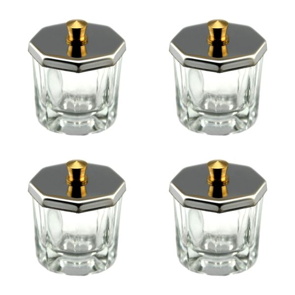 KADS 4Pcs Crystal Glass Dappen Dish for Acrylic Liquid, Nail Dip Powder, Monomer, and Nail Polish Remover