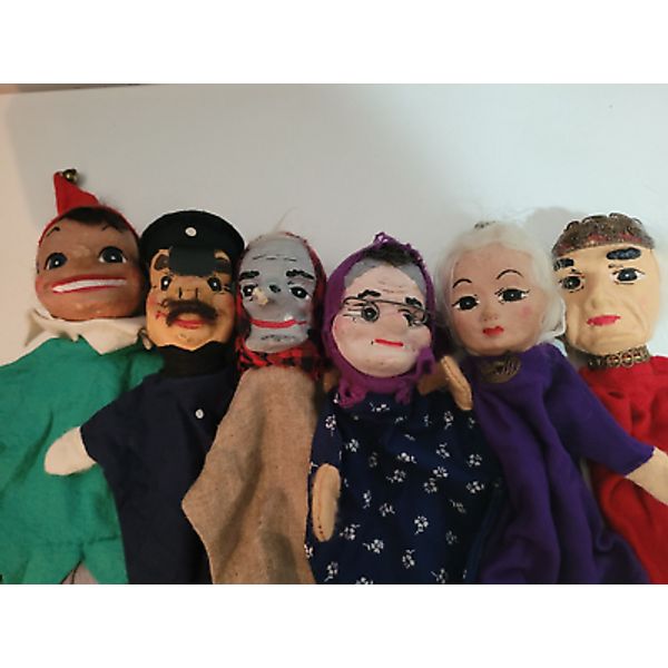 Rare Vintage Lot of 6 German Hand Puppets Paper Mache Kids Theatre 6 Characters