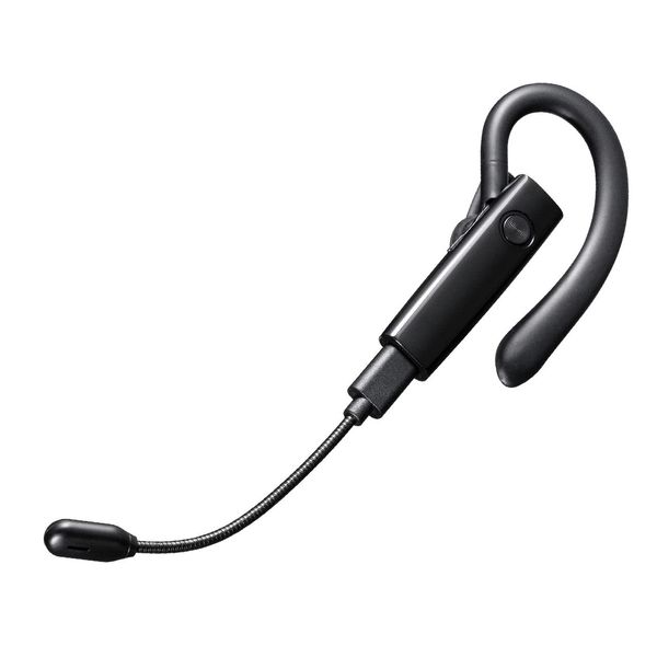 Sanwa Direct 400-BTMH024BK Bluetooth Headset, Single Ear, Hands-Free Calling, Unidirectional, Multi-Pairing, Zoom Teams, Support Telework, Music Support,