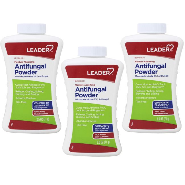 Leader Antifungal Powder, 2.5 Oz - Micanzole Nitrate 2%, Talc-Free Pack of 3