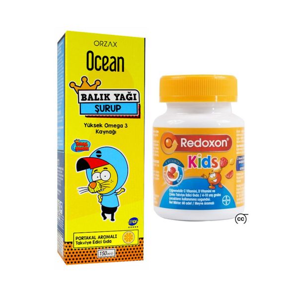 Ocean Omega 3 Portakallı Balık Yağı Şurubu 150ml Ve Redoxon Kids 60 Çiğnenebilir Tablet