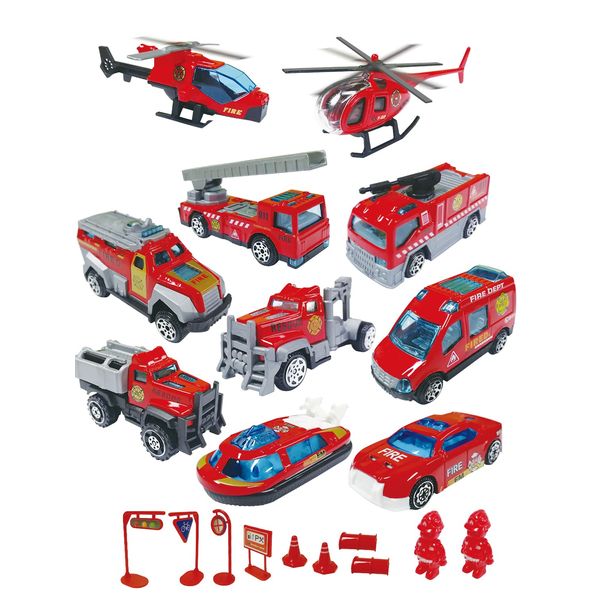 TOYABI Fire Engine Toys, 20Pcs Emergency Vehicles Toys Set, Zinc Alloy Diecast Model, Christmas Birthday Party Gift for 3 4 5 6 7 8 Year Olds Boys