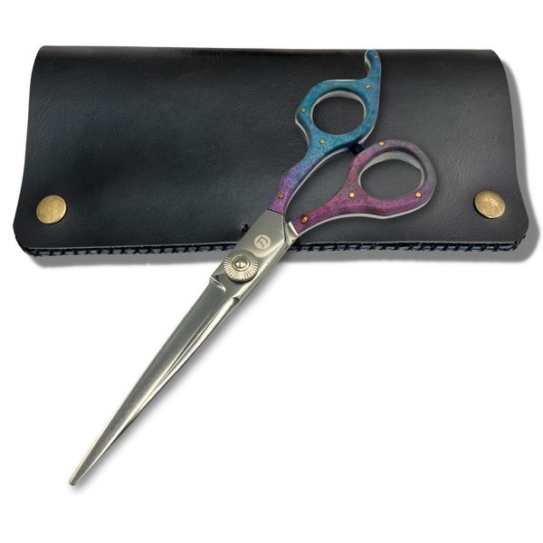 Saki Shears 6" Professional Hair Shears With Wood Accent - Sword Style, Convex Blade, Tension Adjustment, 440C Steel (Blue)