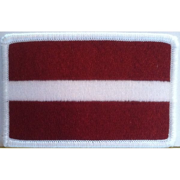 LATVIA Flag BIKER Iron-On Patch  Military ARMY Emblem White Border