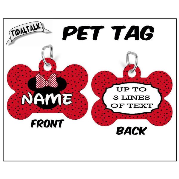 MINNIE MOUSE PET ID TAG Personalized Dog Bone Shape Your Info Custom Both Sides