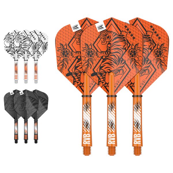 TARGET Darts Raymond Van Barneveld Ink Design No.6 Dart Flights & Intermediate (41mm) Shafts Stems - 9 Flights and 9 Shafts in Total