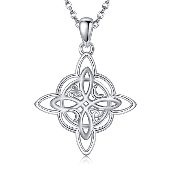 URONE Witches Knot Necklace 925 Sterling Silver Moonstone Celtic Knot Pendant Necklace Wicca Jewellery Gifts for Women