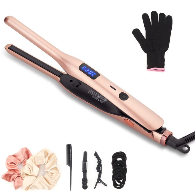 Mini Glätteisen, Haarglätter, Glätteisen locken und glätten 2 in 1,100-220°C, LCD-Display, Glätteisen für alle Haartypen Kurze Haare Pony Männlicher Bart (Roségold)