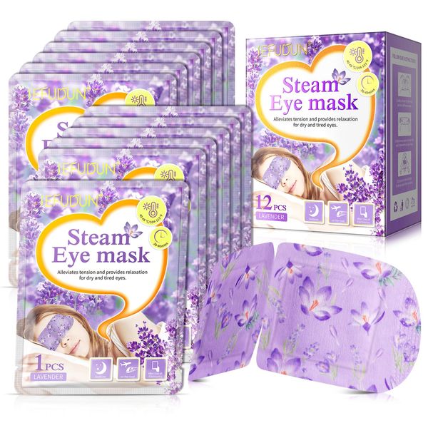 Steam Eye Mask 12 Packs Lavender Self Heating Eye Mask,Disposable Heated Sleep Eye Mask for Dry Eyes,Dark Circles Puffy Eyes Puffiness Soothing Headache Relief Stress Eye Fatigue