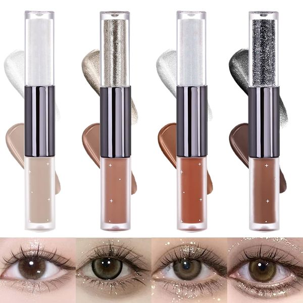 Glitzer Lidschatten 4 Stück Korean Make Up Glitter Eyeshadow Lidschatten Glitzer Flüssiger Lidschatten Liquid Glitter Eyeliner Flüssig Eye Liquid Matte Glitter Eye Shadow Shimmer(Cool Brown Series)