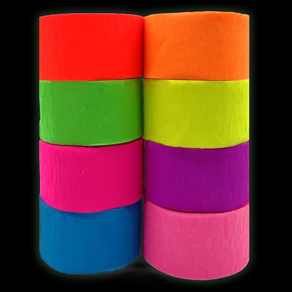 880feet Blacklight Party Streamer Decorations 8 Rolls Glow Crepe Paper UV Reactive Fluorescent Neon Paper Streamers Glow Party Supplies and Decorations for Wedding, Birthday, Neon Party, Fiesta Party