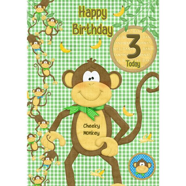 Kids Cheeky Monkey 3rd Birthday Card