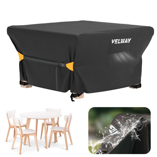 Velway Rattan Garden Furniture Covers: Waterproof 125x125x74cm Outdoor Table Cover with Air Vent Anti-UV Windproof for Patio Cube Dining Set Square - Black