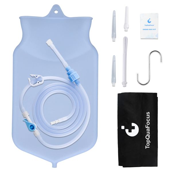 TopQuaFocus 2Qt Silicone Enema Bag Kit for Colon Cleaning Coffee Enema Bag Reusable - 6.5ft Long Tube Clear Colon Cleanse Enemas for Women BPA and Phthalates Free