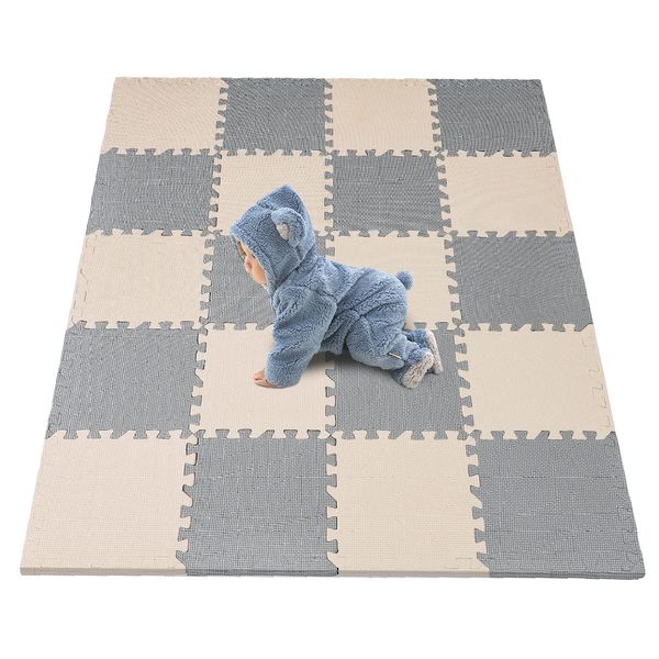 YORKING 20Pcs Foam Play Mat 30x30x1cm EVA Foam Baby Play Mats Thick Soft Floor Interlocking Mat Gray Beige Foam Floor Puzzle Mat for Children's Play and Crawl