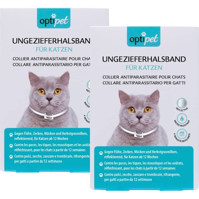 OptiPet 2X Ungezieferhalsband für Katzen, 4 Monate Schutz gegen Flöhe, Zecken,Mücken, Milben, reflektierend, für Katzen ab 12 Wochen